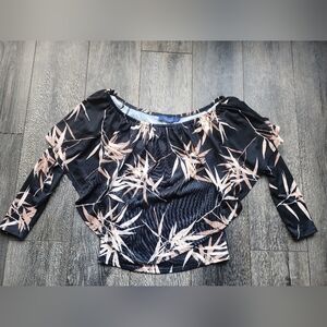 Women's Black and Tan Off-Shoulder Top